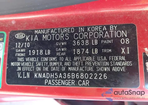 2011 Kia Rio5 Lx from USA, damaged, VIN KNADH5A36B6802226